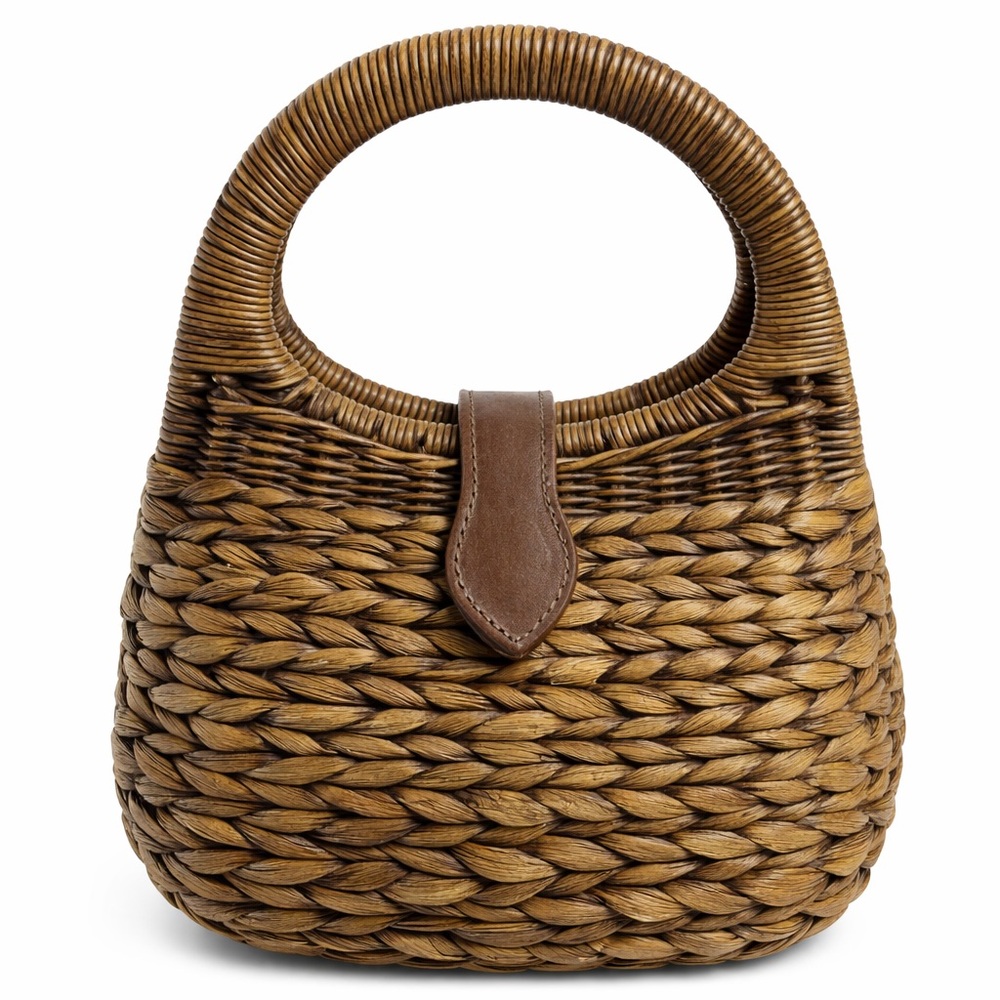 👜Vintage Woven Basket Handbag | Leather Tab Closure | Coastal Resort Purse